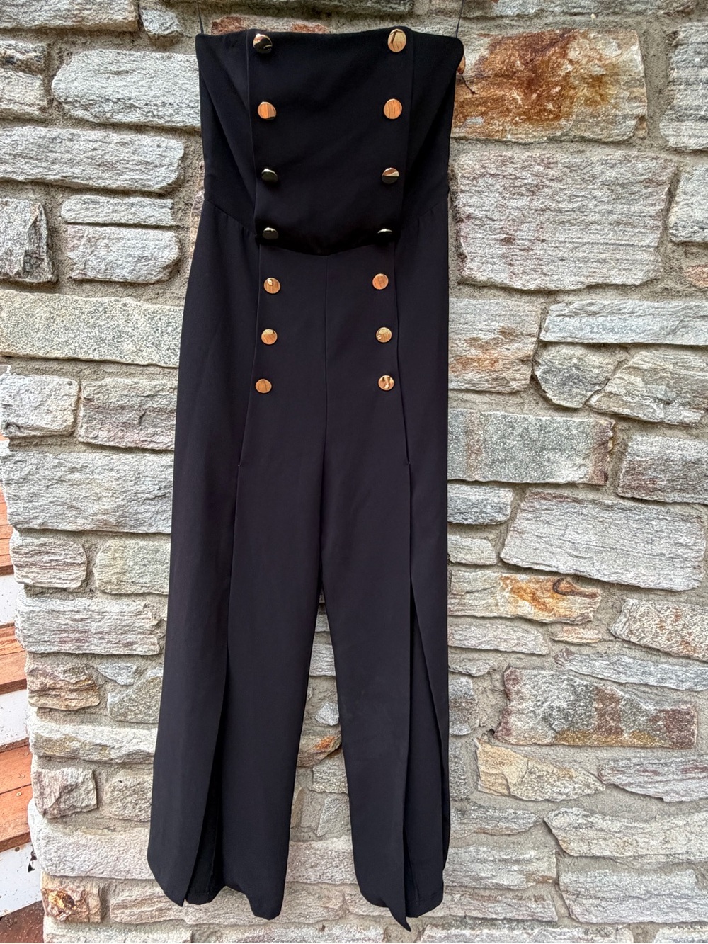 Topshop Black Strapless Jumpsuit with Gold Buttons